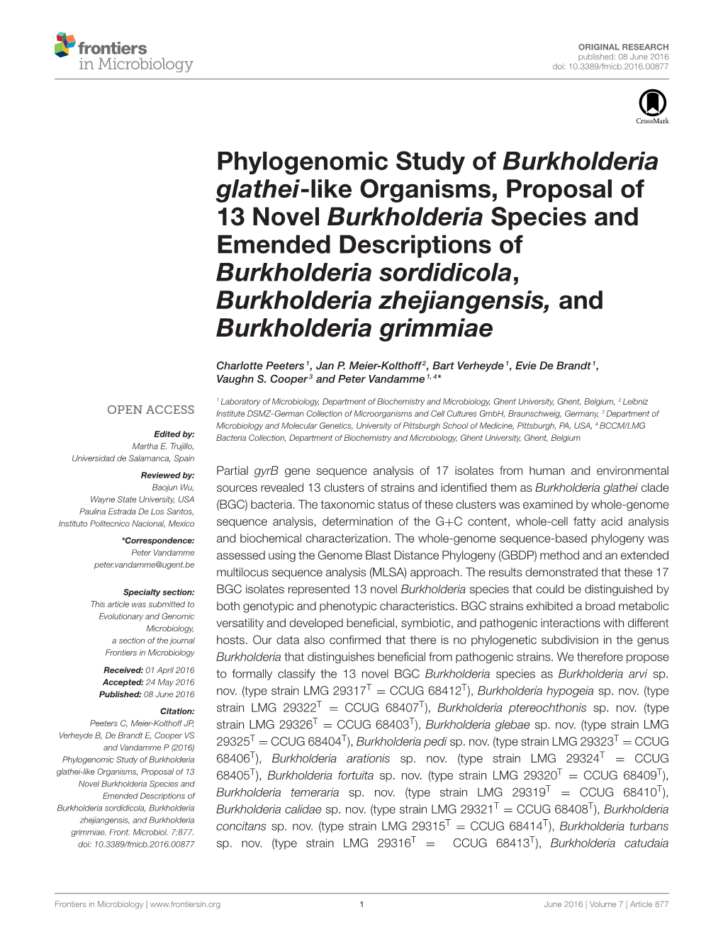 Phylogenomic Study of Burkholderia Glathei-Like Organisms, Proposal Of