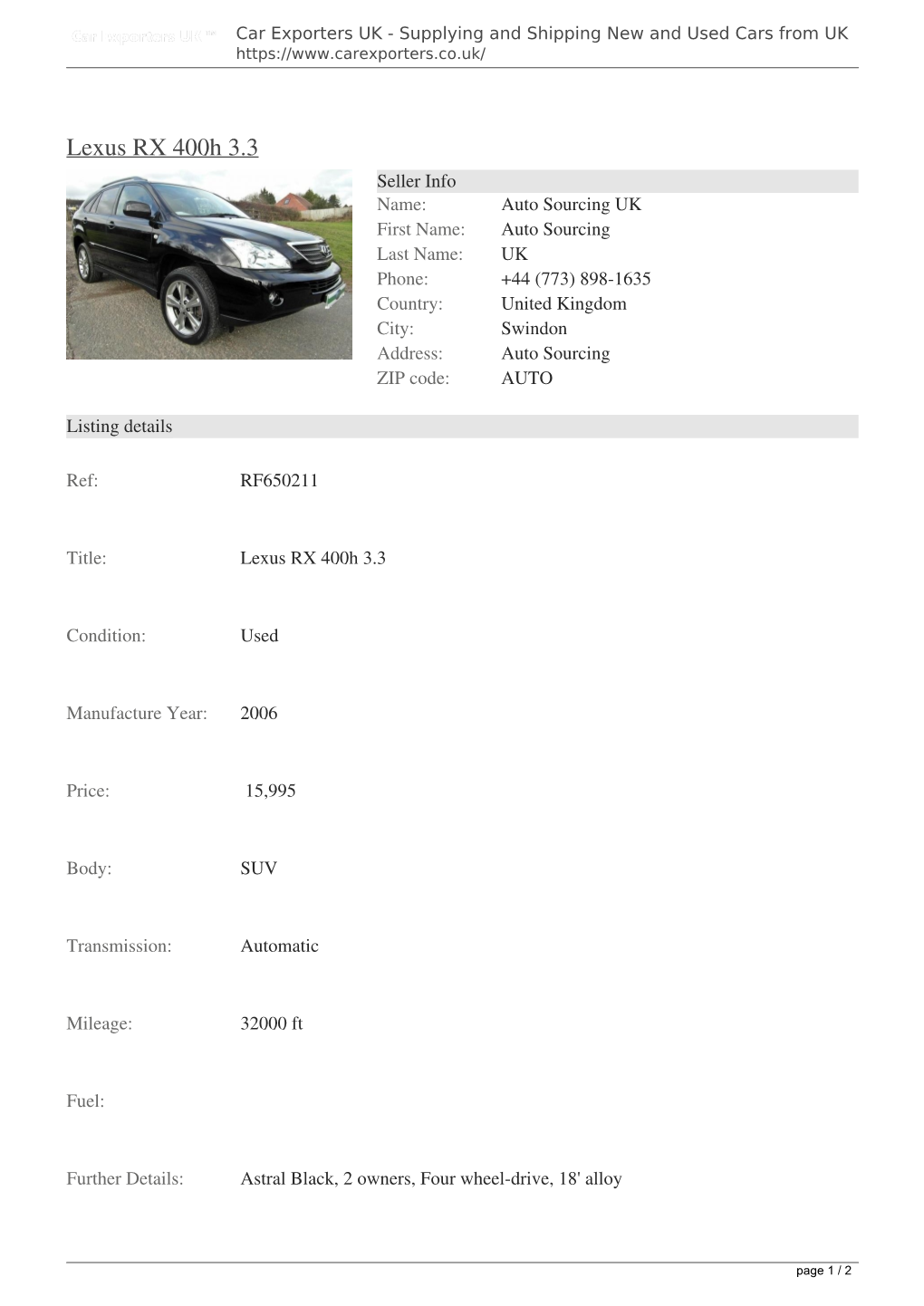 Lexus RX 400H