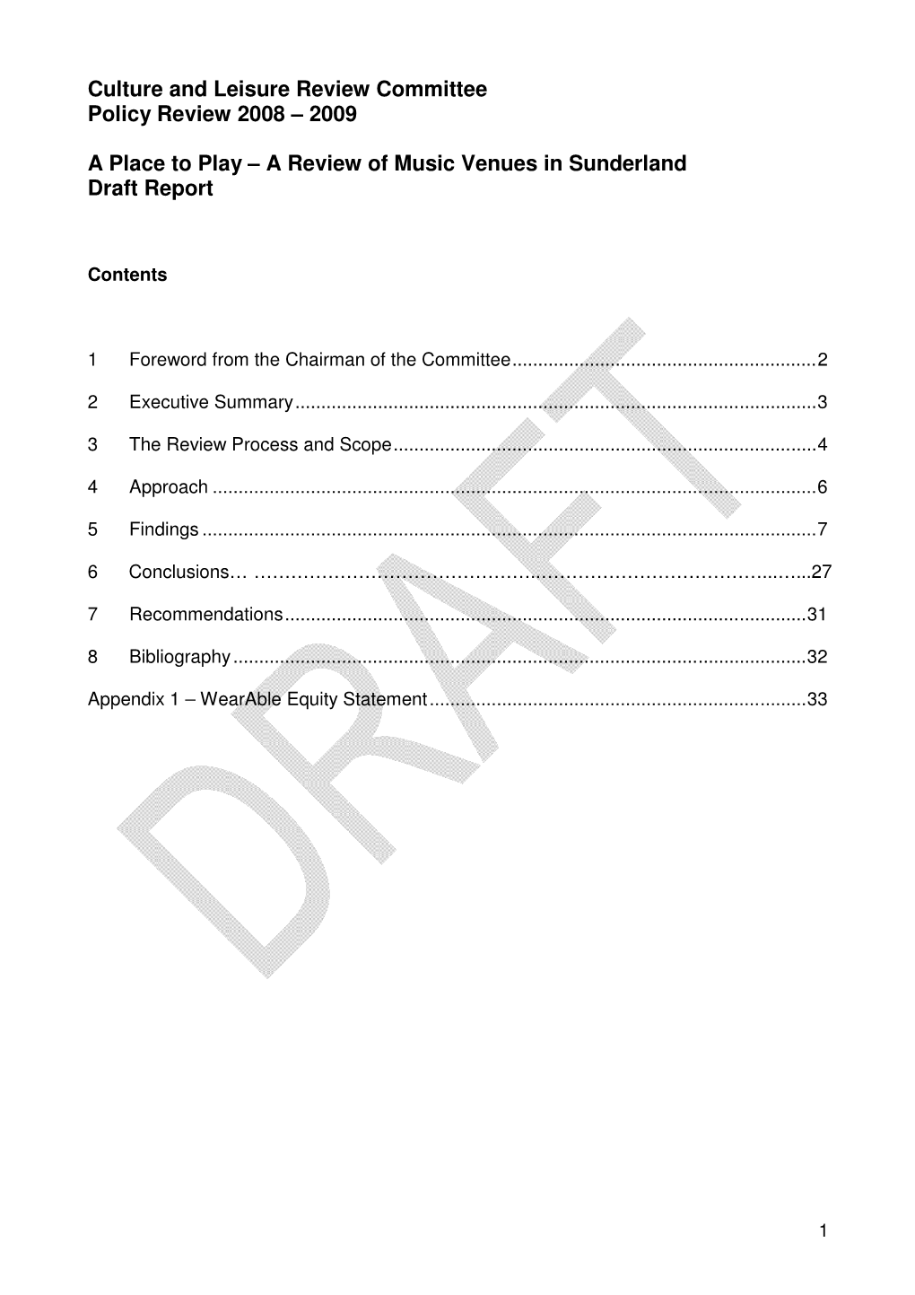 A Review of Music Venues in Sunderland Draft Report