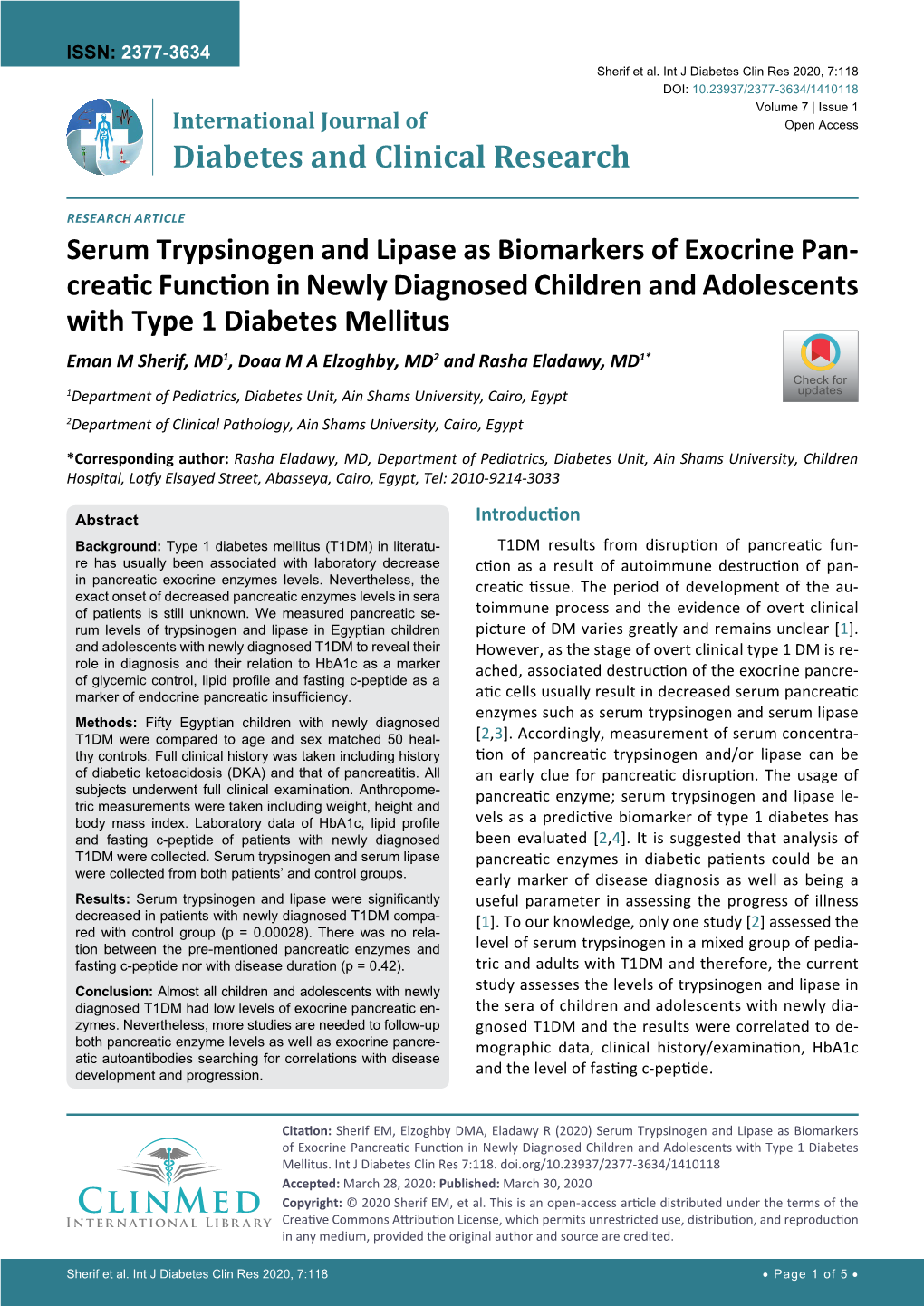 Serum Trypsinogen and Lipase As Biomarkers of Exocrine Pancreatic Function in Newly Diagnosed Children and Adolescents with Type 1 Diabetes Mellitus