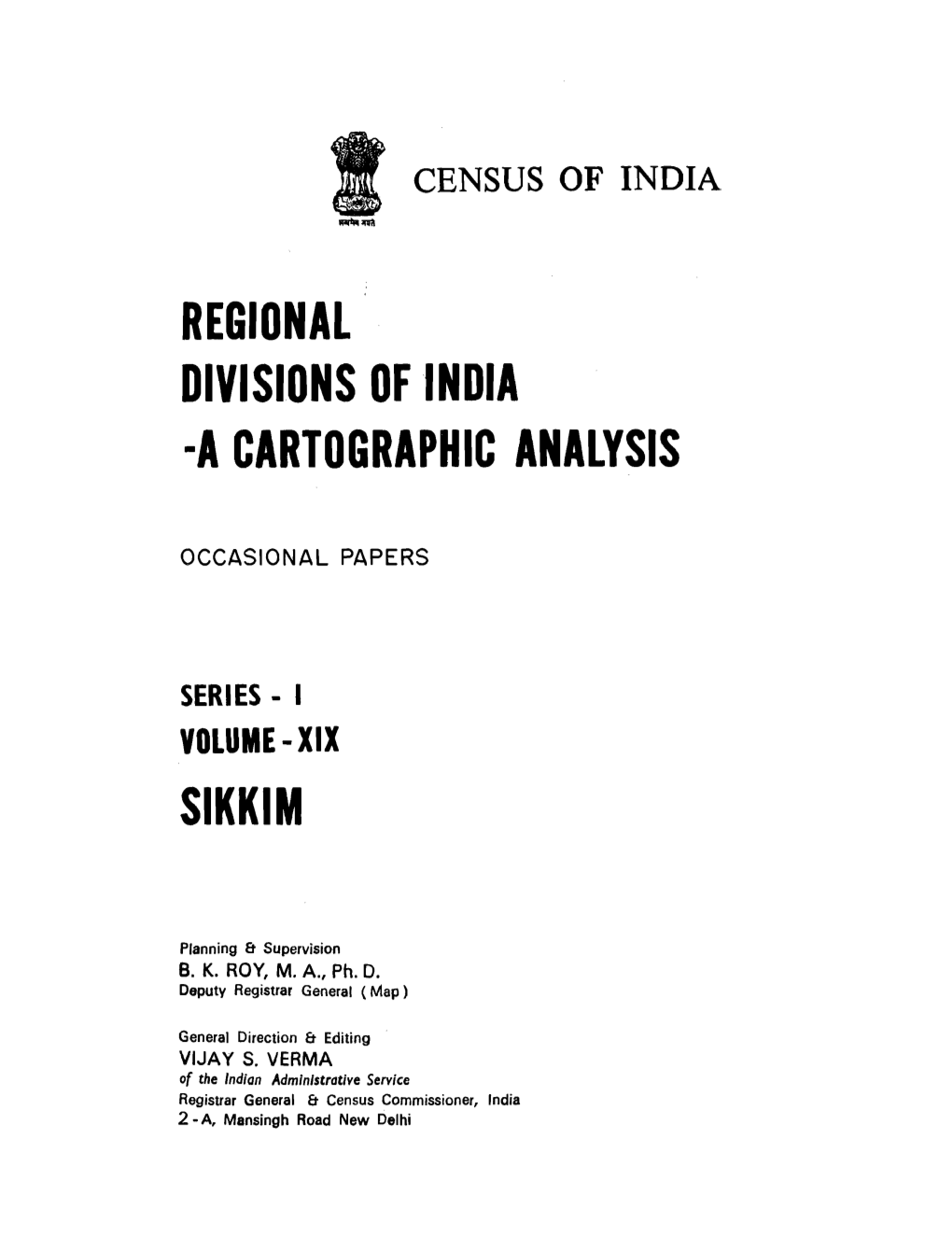 Regional Divisions of India a Cartographic Analysis, Vol-XIX