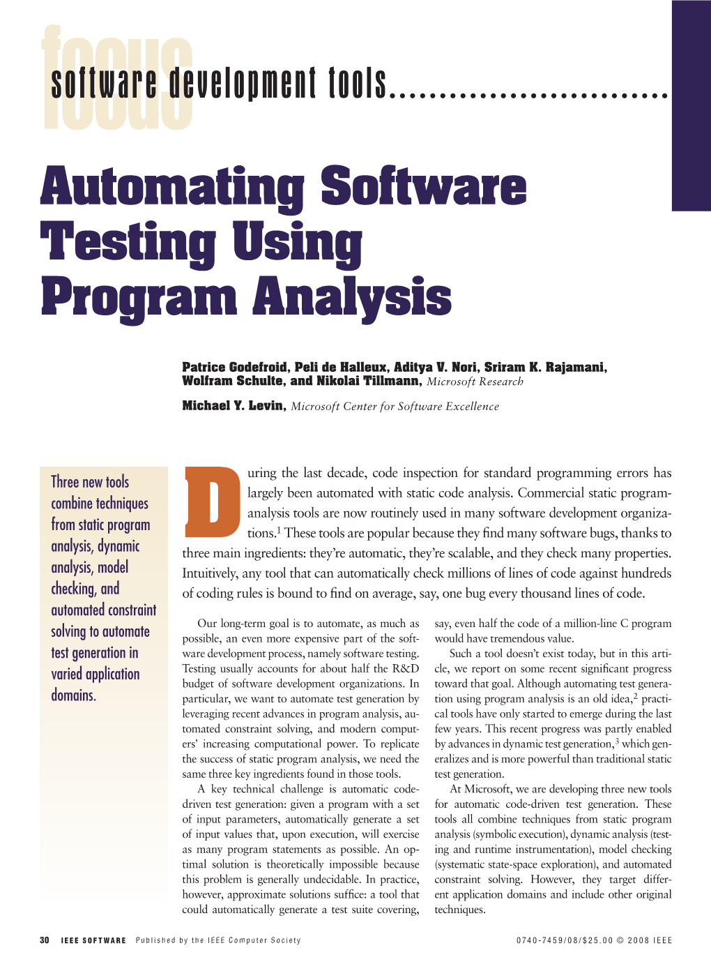 Automating Software Testing Using Program Analysis