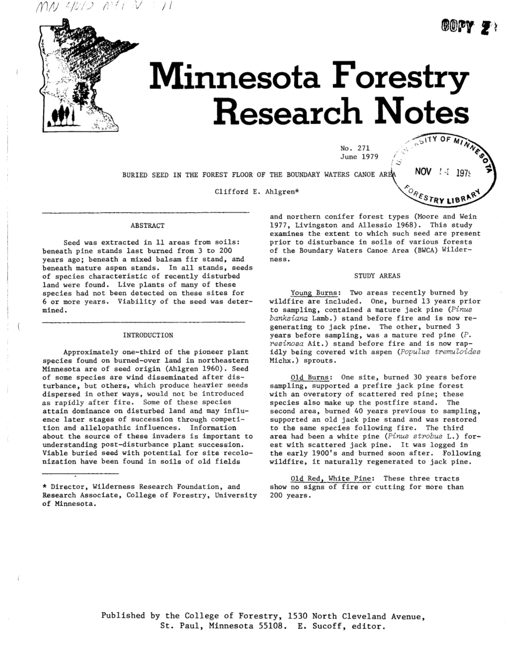 Minnesota Forestry Research Notes