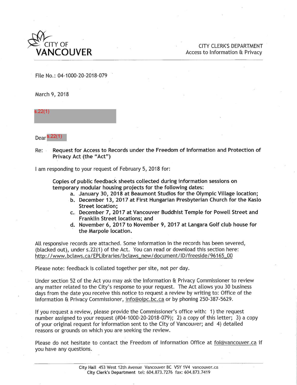 Modular Housing Projects for the Following Dates: A