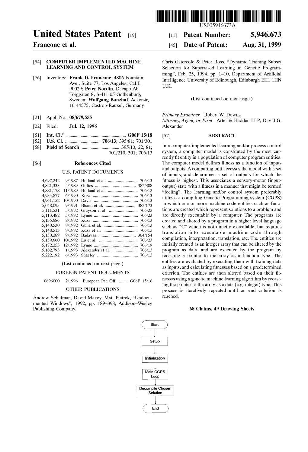 United States Patent [19] [11] Patent Number: 5,946,673 Francone Et Al