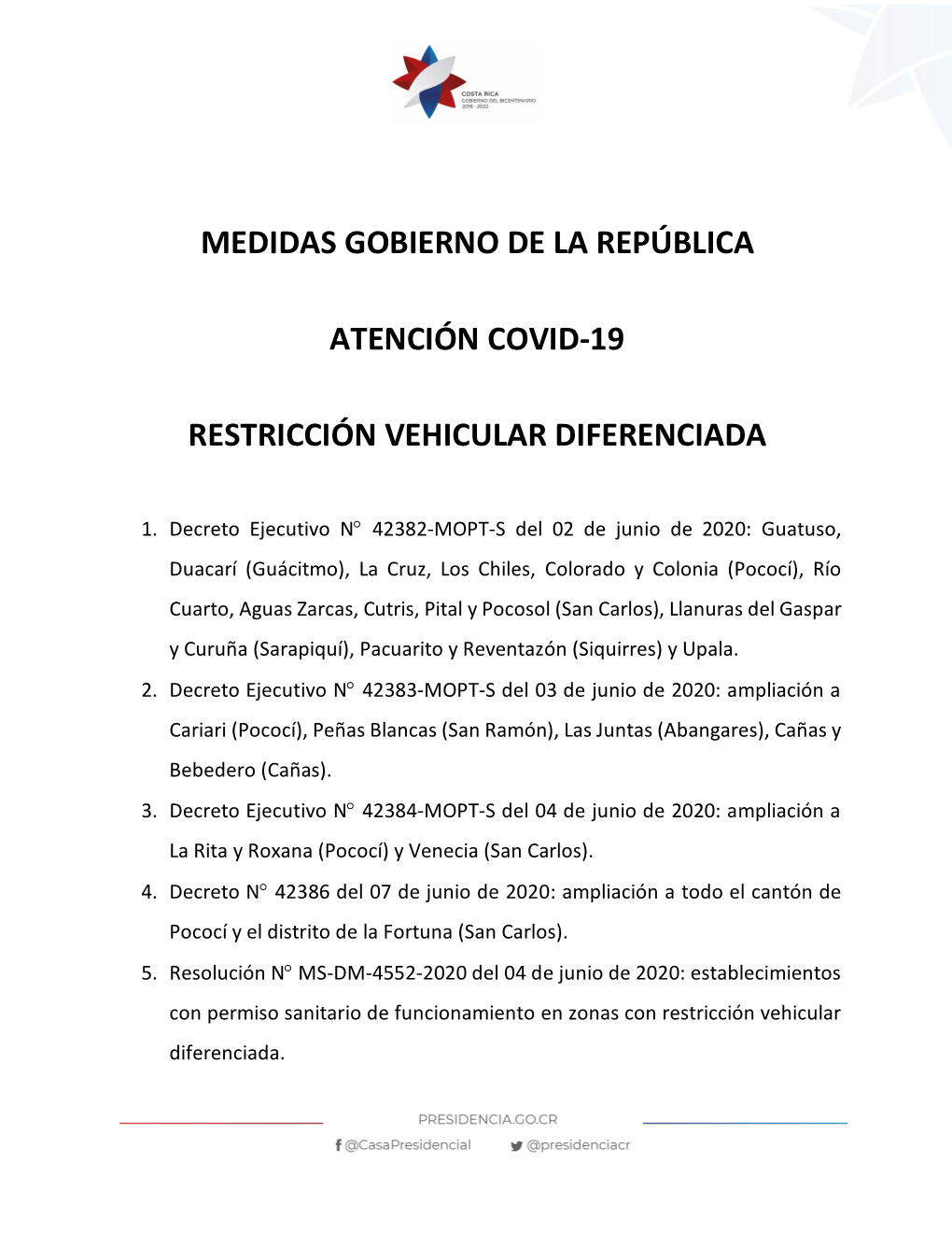Medidas Gobierno De La República Atención Covid-19 Restricción