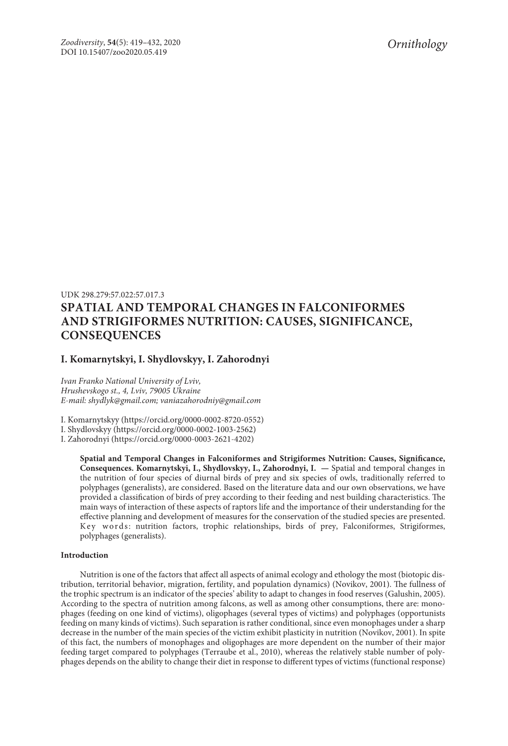 Spatial and Temporal Changes in Falconiformes and Strigiformes Nutrition: Causes, Significance, Consequences