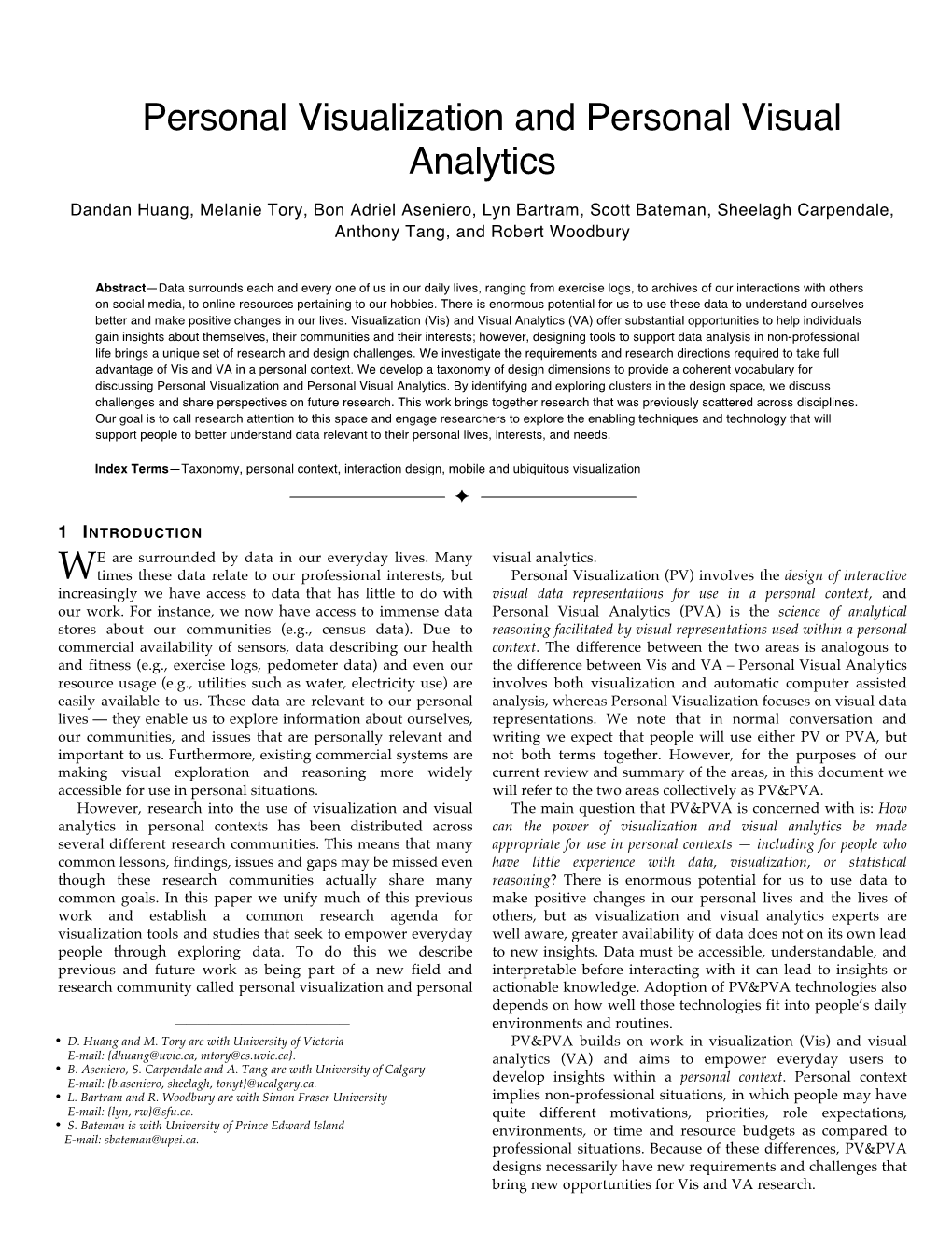 Personal Visualization and Personal Visual Analytics