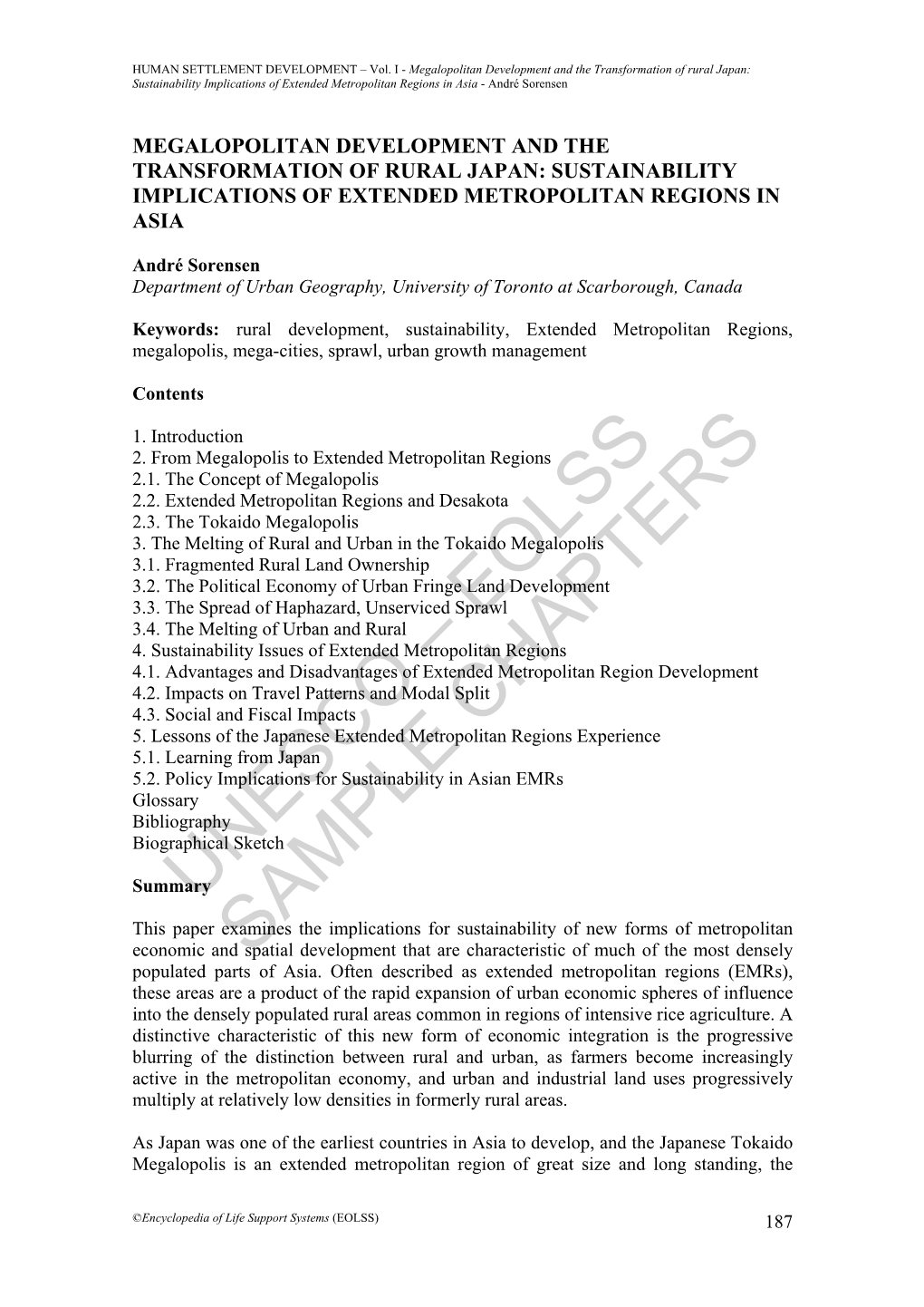 Megalopolitan Development and the Transformation of Rural Japan: Sustainability Implications of Extended Metropolitan Regions in Asia - André Sorensen