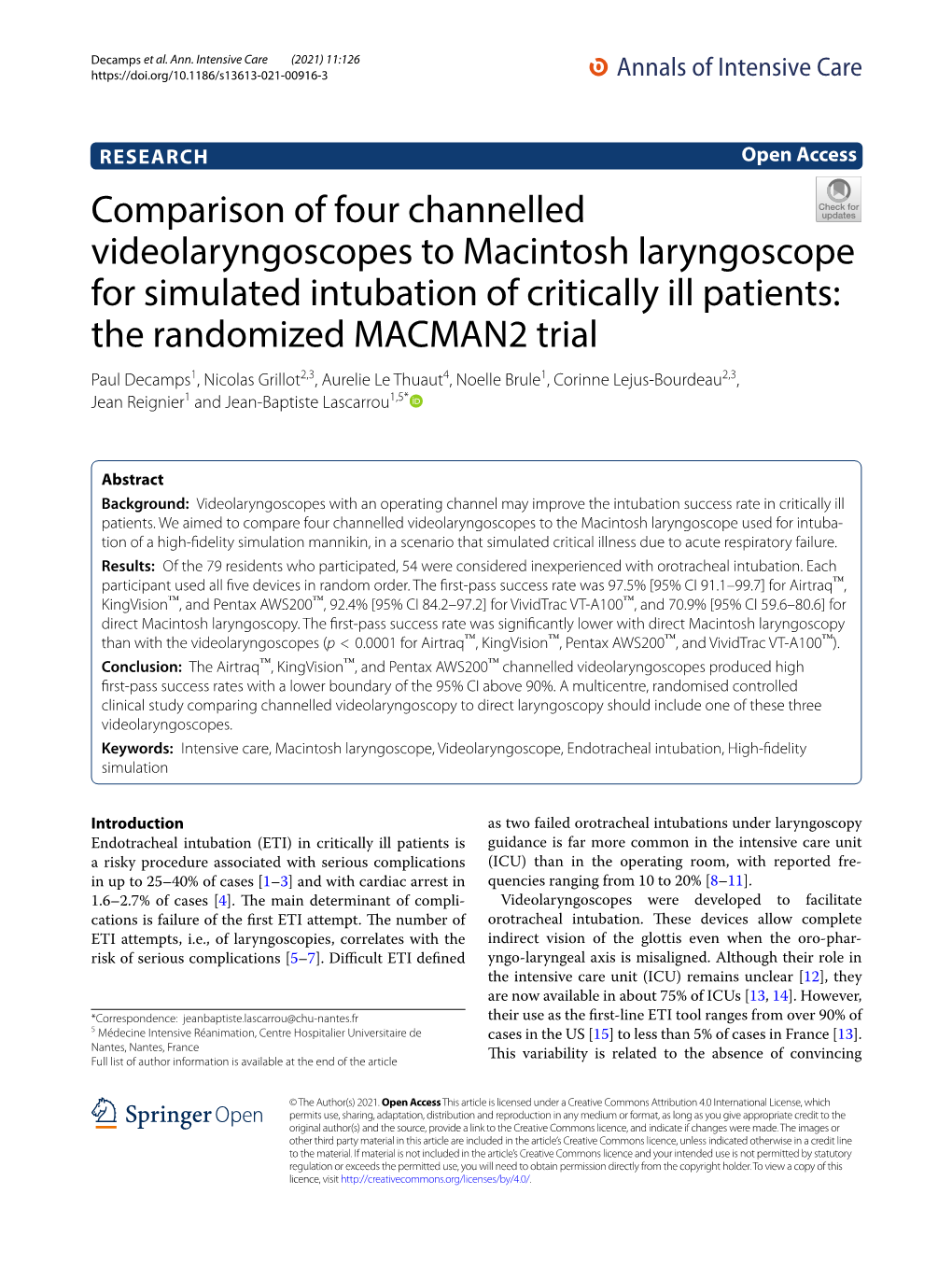 Comparison of Four Channelled Videolaryngoscopes to Macintosh