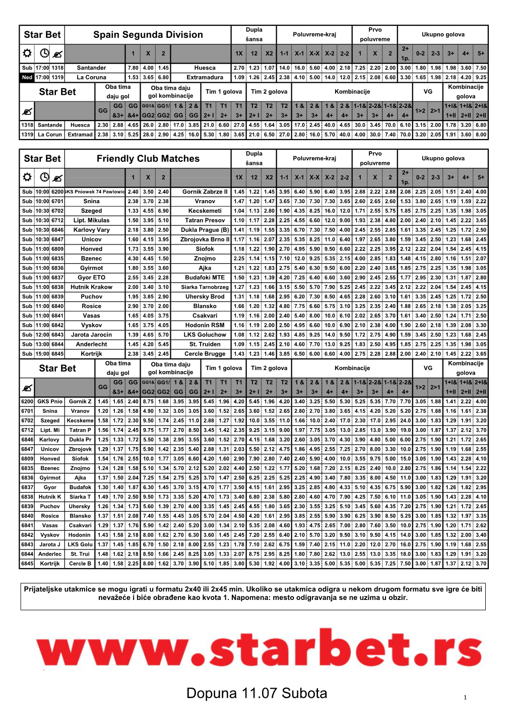 Dopuna 11.07 Subota