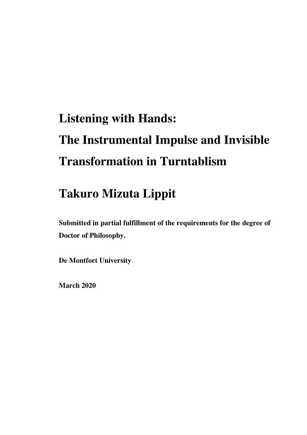 Listening with Hands Takuro Mizuta