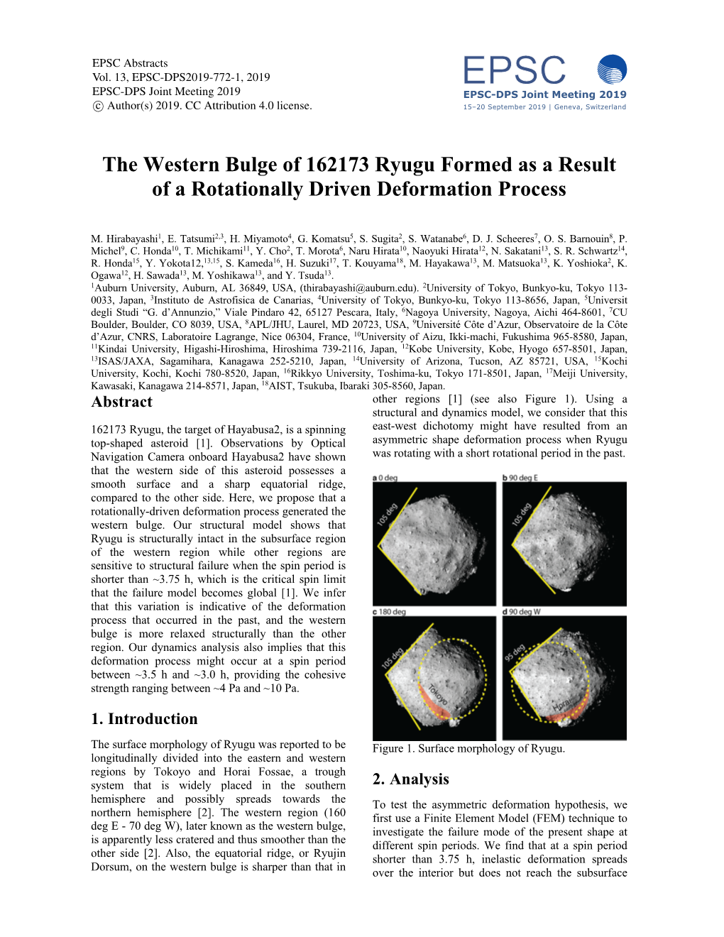 The Western Bulge of 162173 Ryugu Formed As a Result of a Rotationally Driven Deformation Process