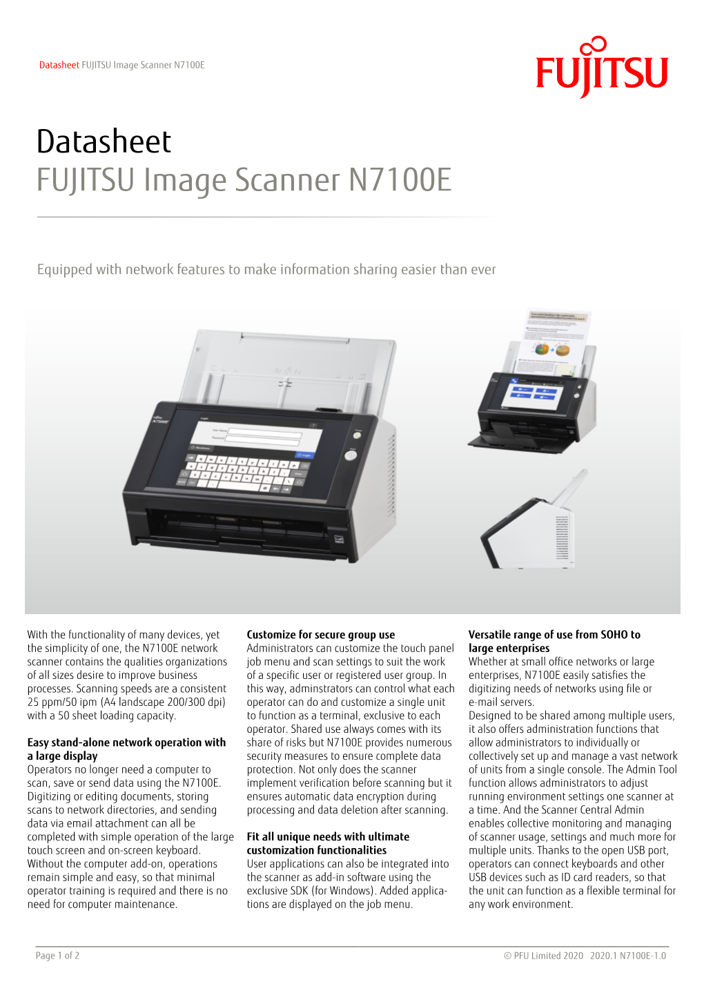 Datasheet FUJITSU Image Scanner N7100E