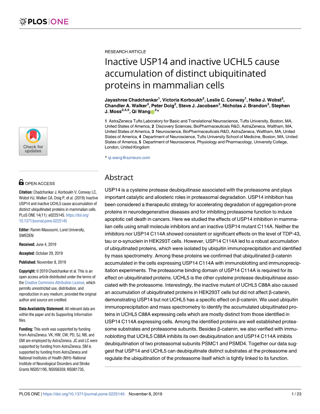 Inactive USP14 and Inactive UCHL5 Cause Accumulation of Distinct Ubiquitinated Proteins in Mammalian Cells