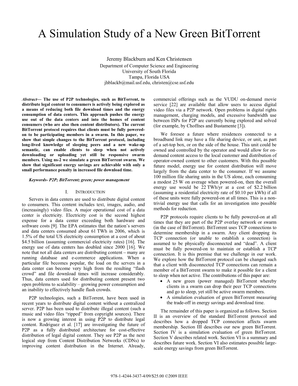 A Simulation Study of a New Green Bittorrent