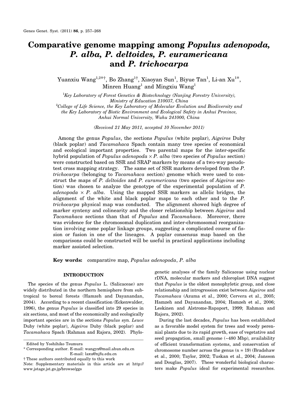 Comparative Genome Mapping Among Populus Adenopoda, P