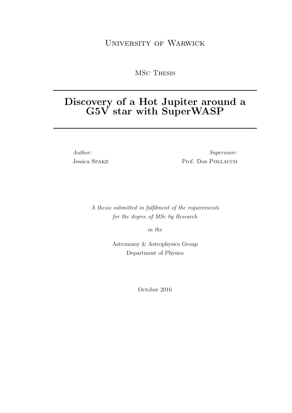 Discovery of a Hot Jupiter Around a G5V Star with Superwasp