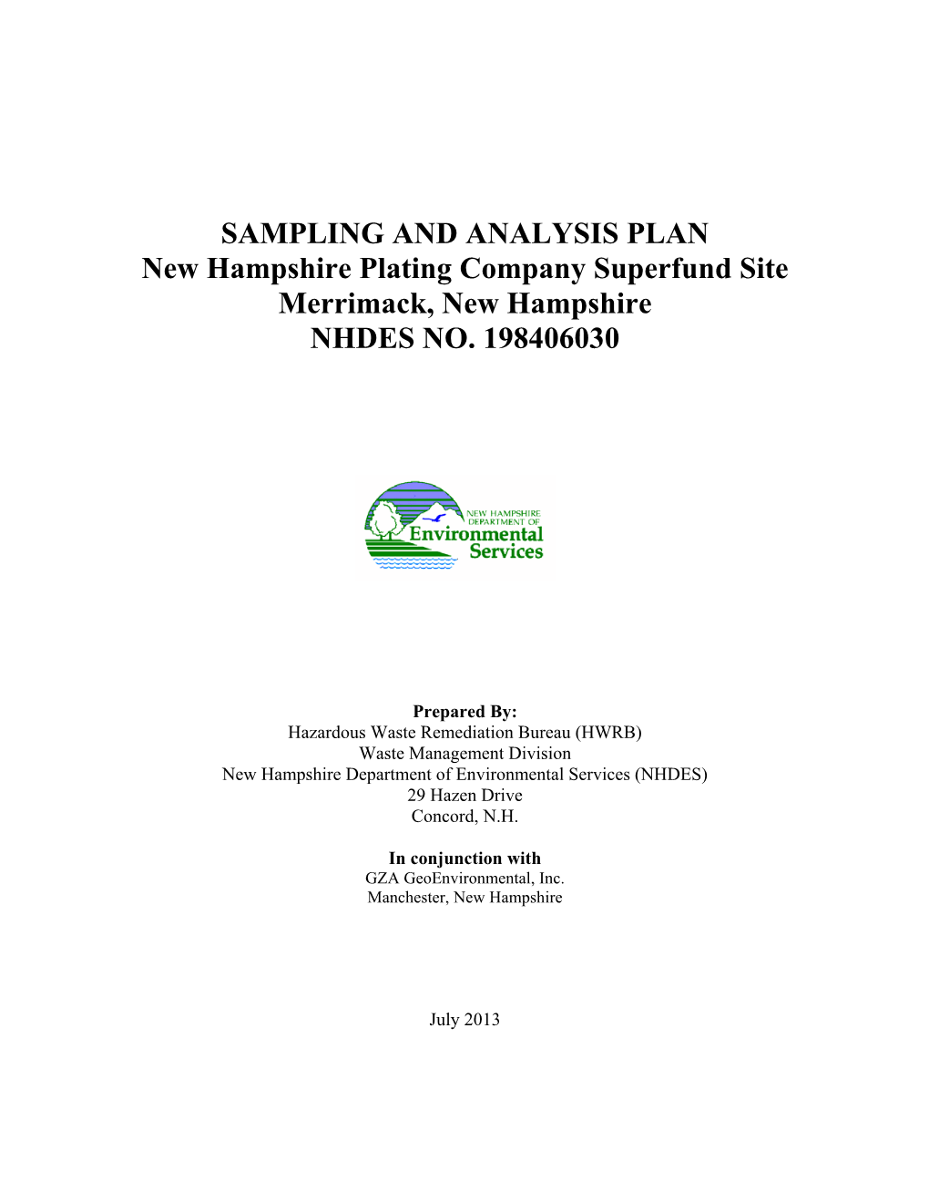 SAMPLING and ANALYSIS PLAN New Hampshire Plating Company Superfund Site Merrimack, New Hampshire NHDES NO