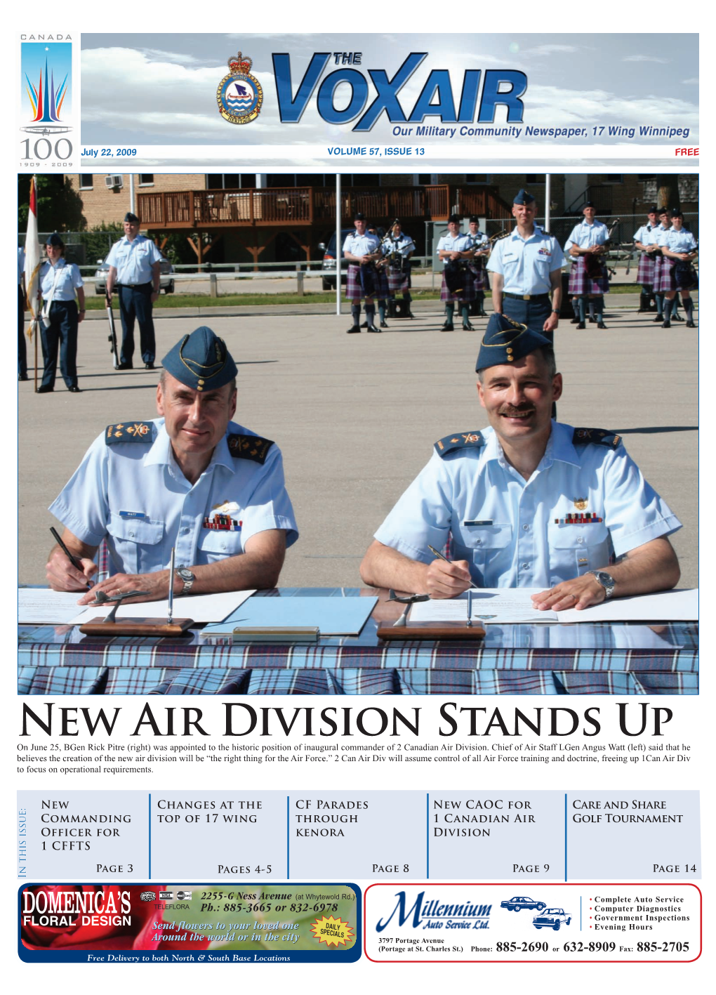 New Air Division Stands up on June 25, Bgen Rick Pitre (Right) Was Appointed to the Historic Position of Inaugural Commander of 2 Canadian Air Division