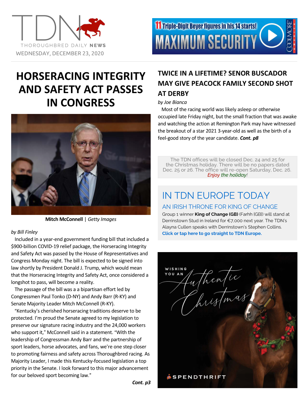 Horseracing Integrity and Safety Act Passes In