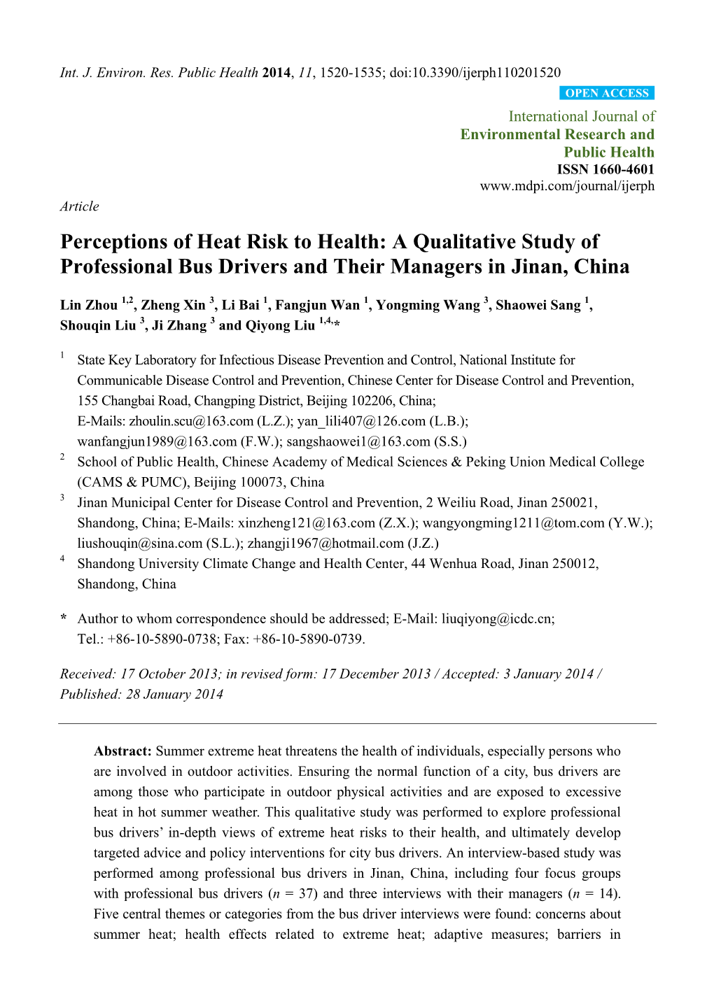 Perceptions of Heat Risk to Health: a Qualitative Study of Professional Bus Drivers and Their Managers in Jinan, China