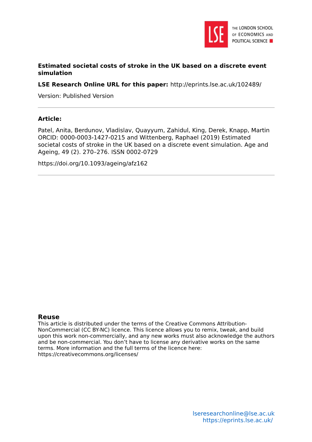 Estimated Societal Costs of Stroke in the UK Based on a Discrete Event