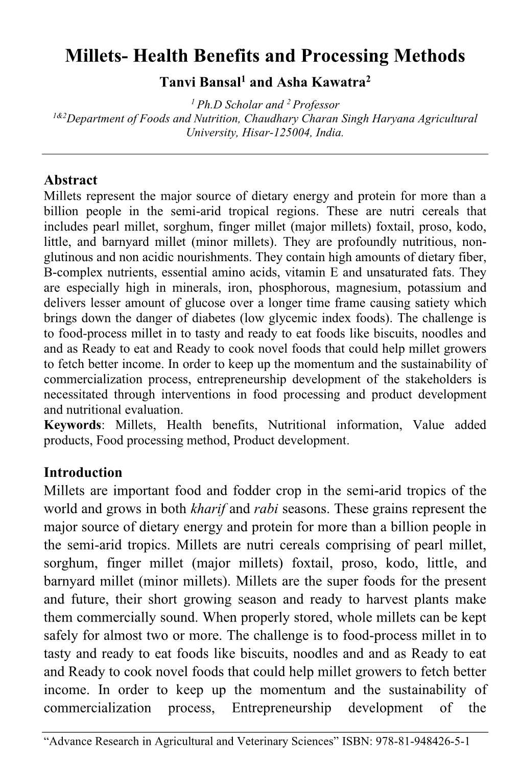 Millets- Health Benefits and Processing Methods