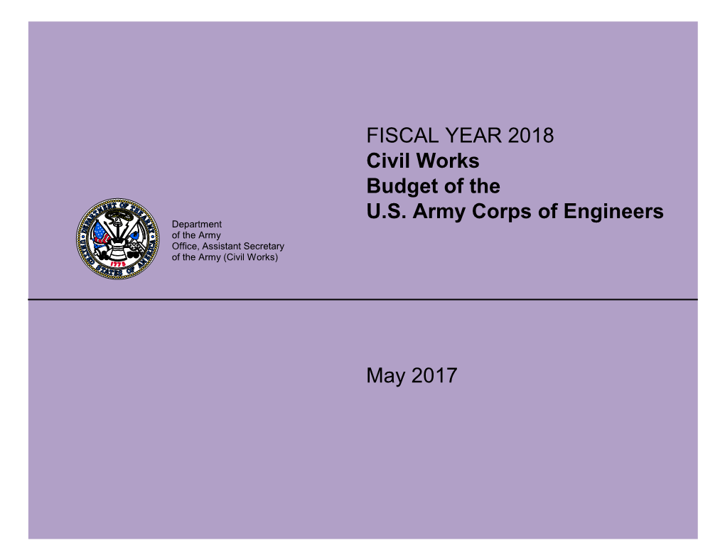 FISCAL YEAR 2018 Civil Works Budget of the U.S. Army Corps Of