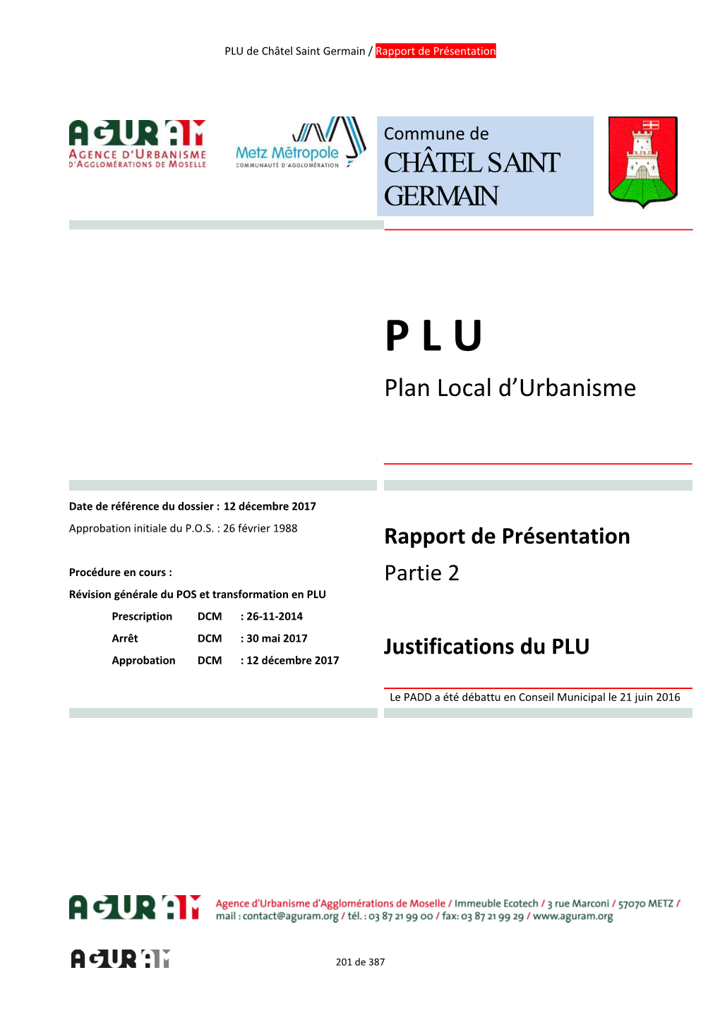 P> PLU De Châtel Saint Germain / Rapport De Présentation