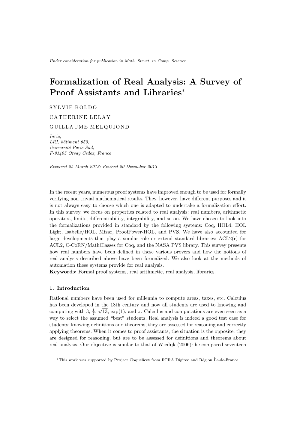 Formalization of Real Analysis: a Survey of Proof Assistants and Libraries∗