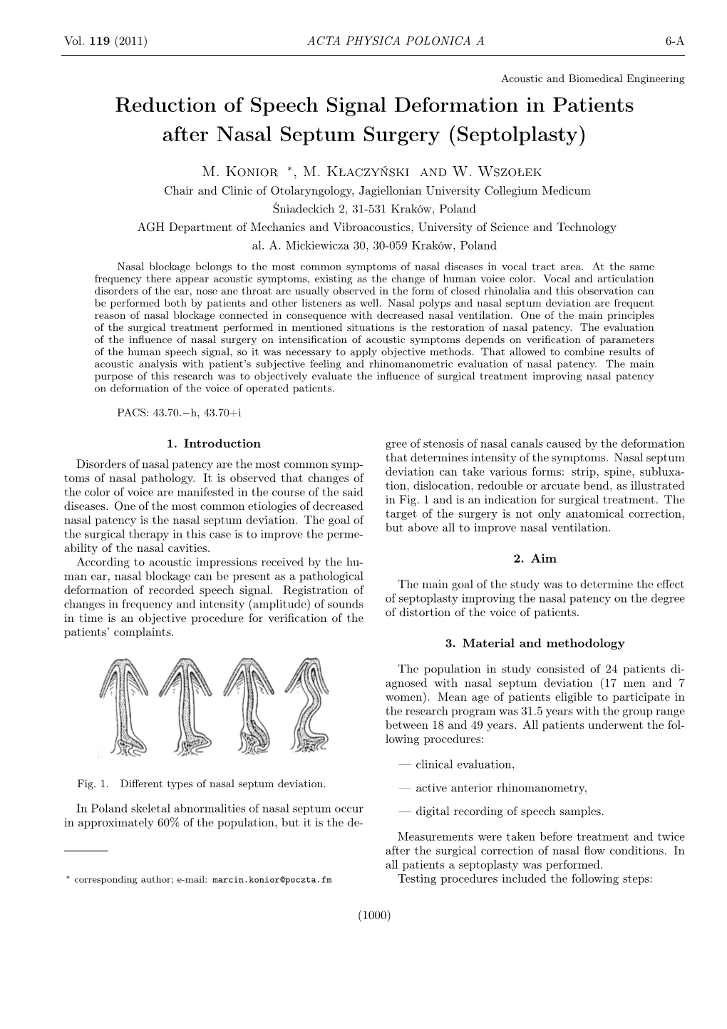 Reduction of Speech Signal Deformation in Patients After Nasal Septum Surgery (Septolplasty)