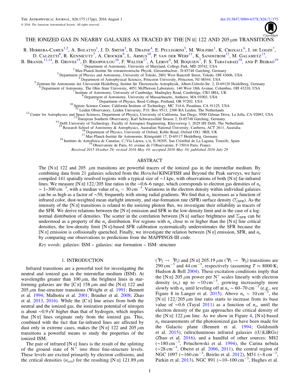 THE IONIZED GAS in NEARBY GALAXIES AS TRACED by the []N II 122 and 205 Μm TRANSITIONS R