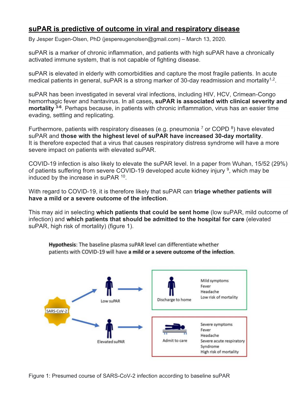 Supar Is Predictive of Outcome in Viral and Respiratory Disease by Jesper Eugen-Olsen, Phd (Jespereugenolsen@Gmail.Com) – March 13, 2020