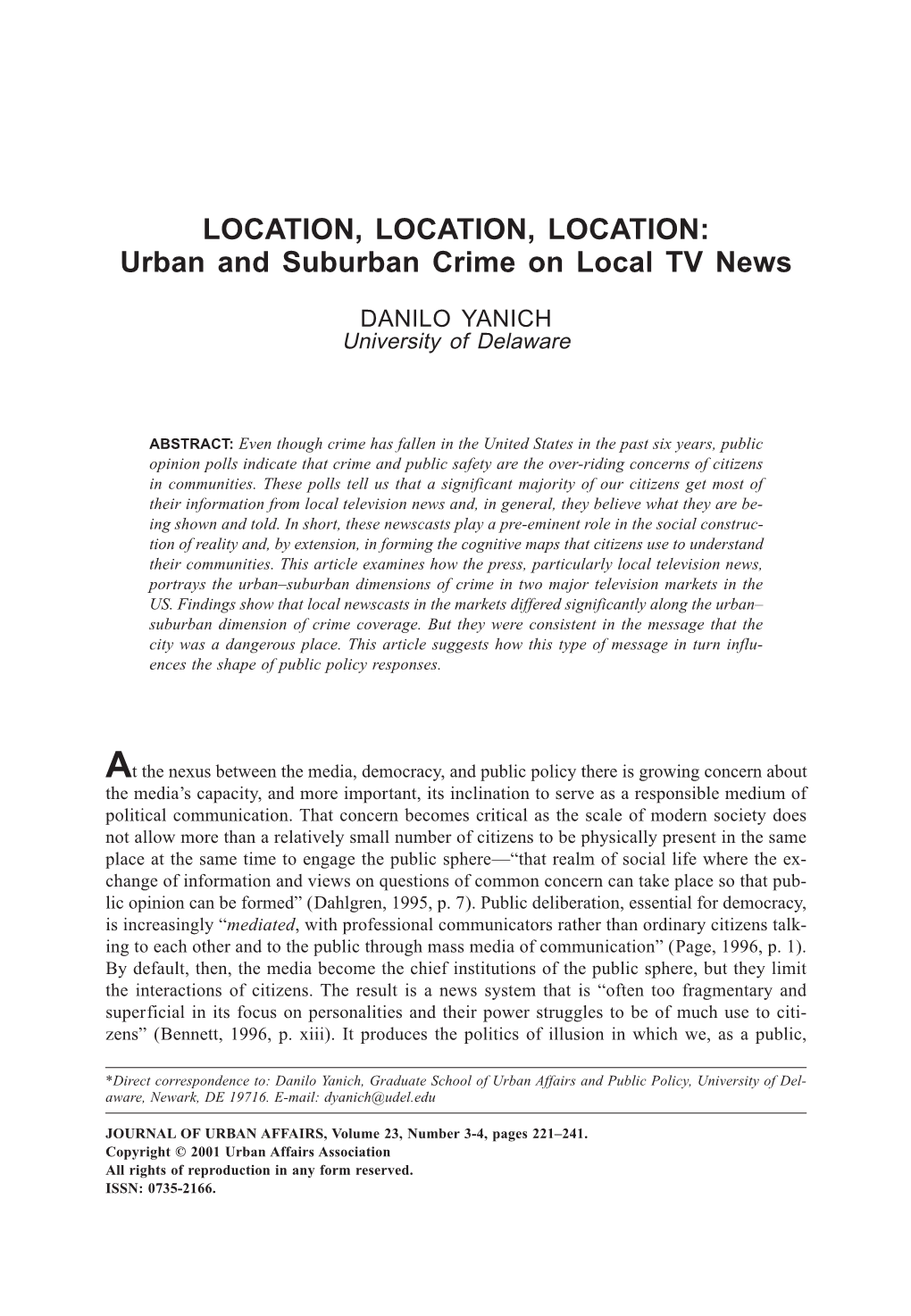 Urban and Suburban Crime on Local TV News