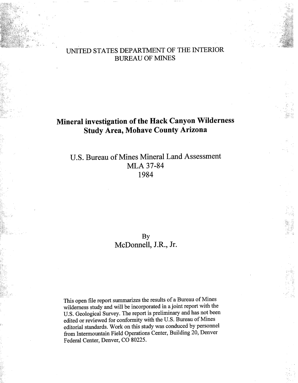 Mineral Investigation of the Hack Canyon Wilderness Study Area, Mohave County Arizona