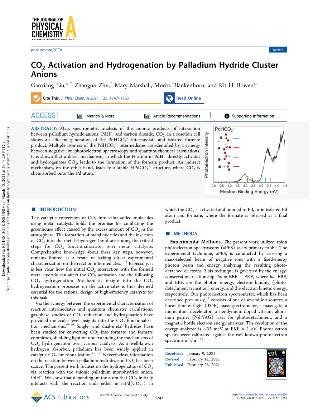 CO2 Activation and Hydrogenation by Palladium Hydride Cluster Anions † † Gaoxiang Liu,*, Zhaoguo Zhu, Mary Marshall, Moritz Blankenhorn, and Kit H