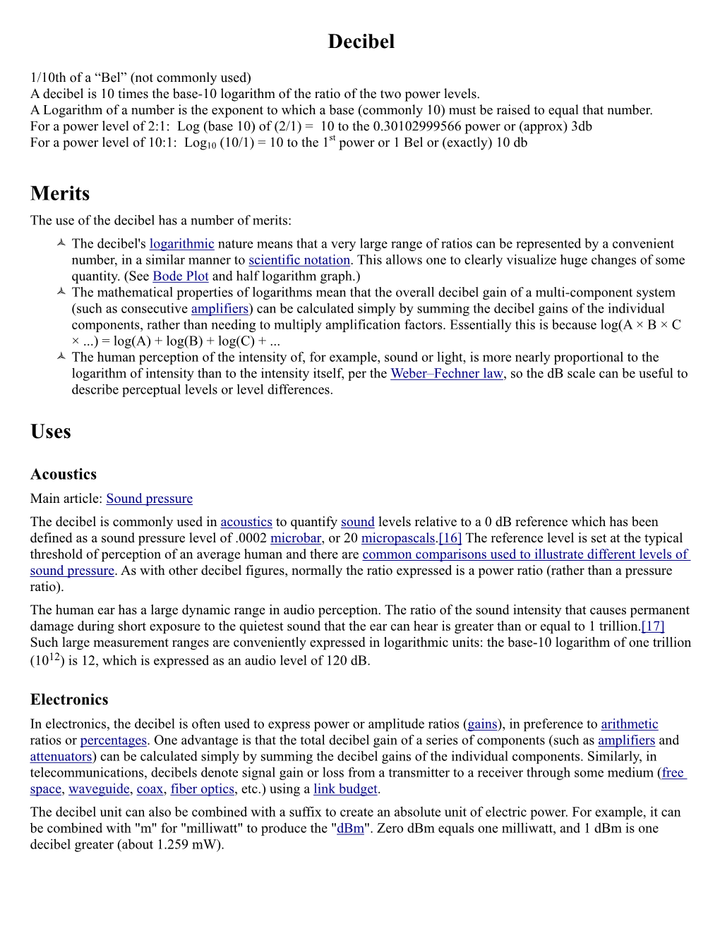 Decibel Merits Uses