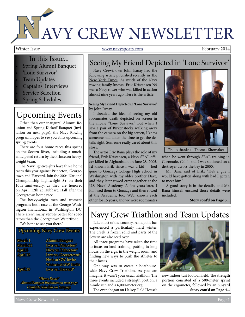 Navy Crew Newsletter Page 1 First Annual Navy Crew Alumni Reunion & Spring Kickoff Banquet Join Our Special Guest Speaker Admiral John M