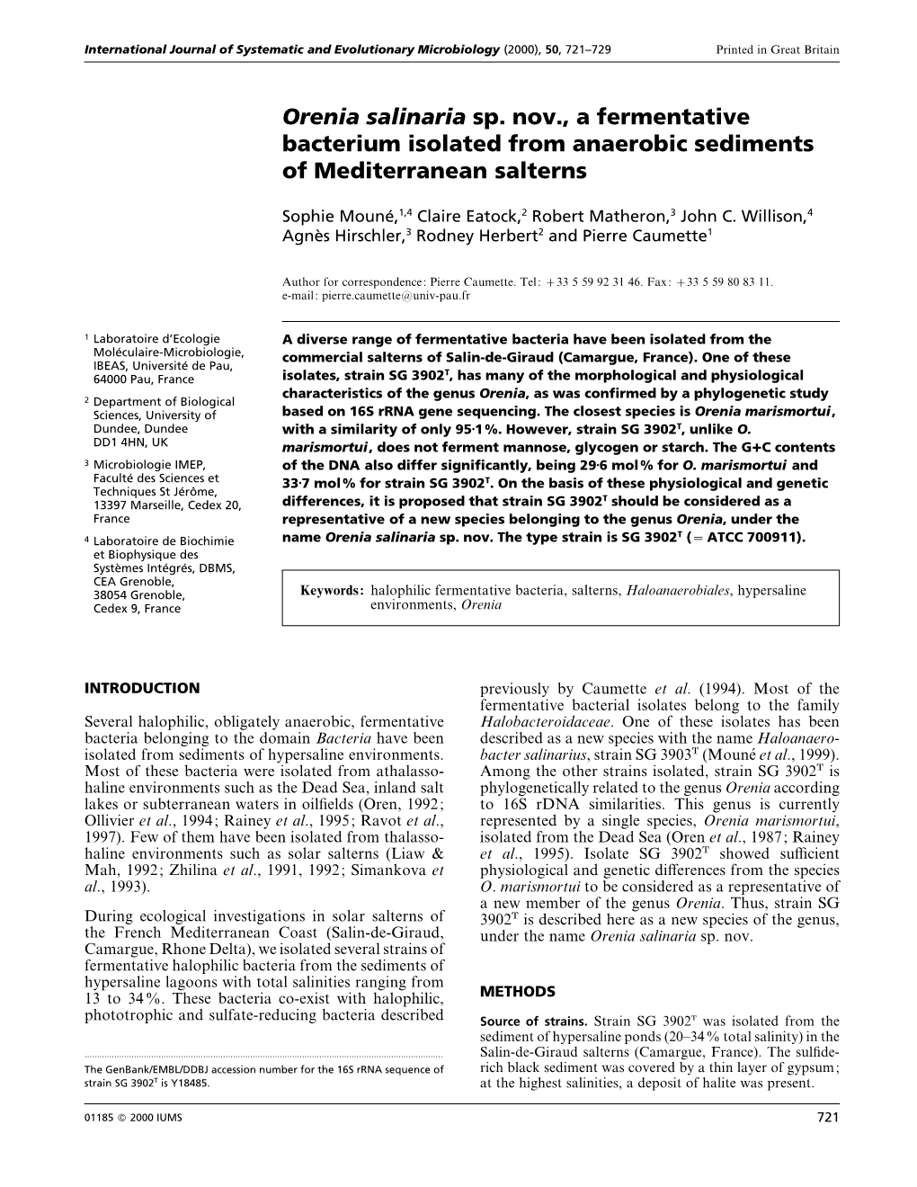 Orenia Salinaria Sp. Nov., a Fermentative Bacterium Isolated from Anaerobic Sediments of Mediterranean Salterns