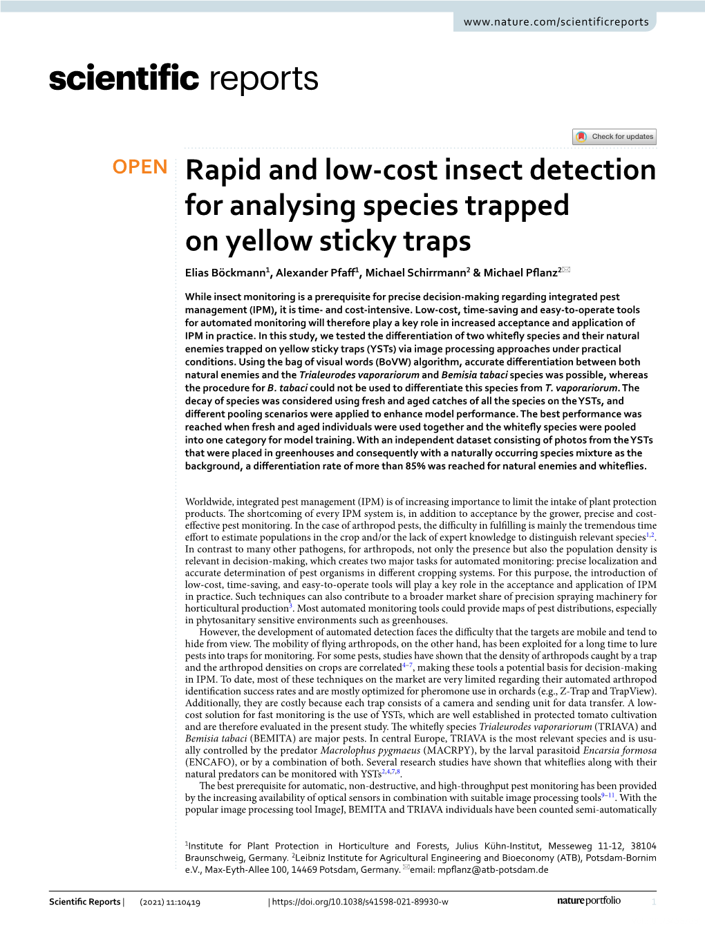 Rapid and Low-Cost Insect Detection for Analysing Species Trapped On