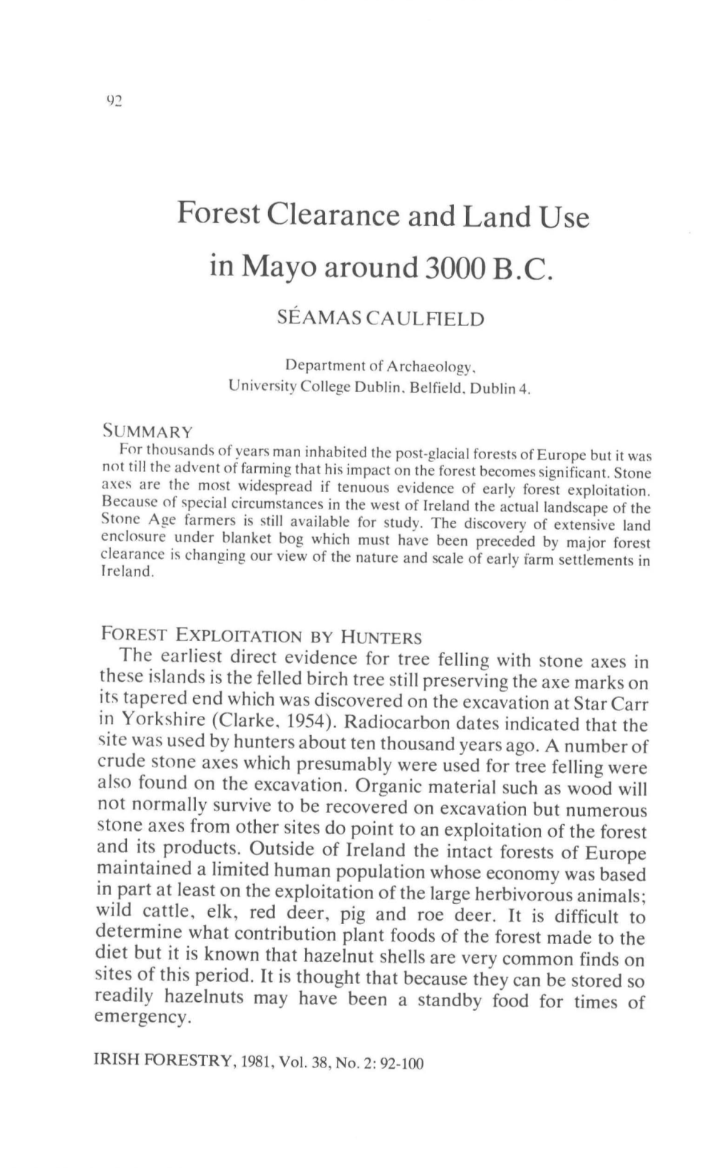 Forest Clearance and Land Use in Mayo Around 3000 B.C