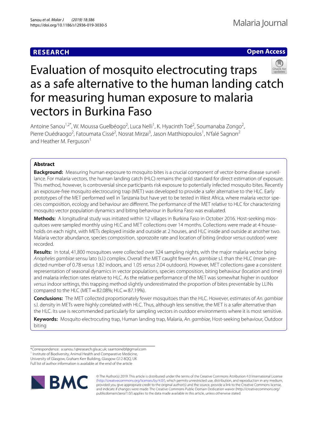 Evaluation of Mosquito Electrocuting Traps As a Safe Alternative To