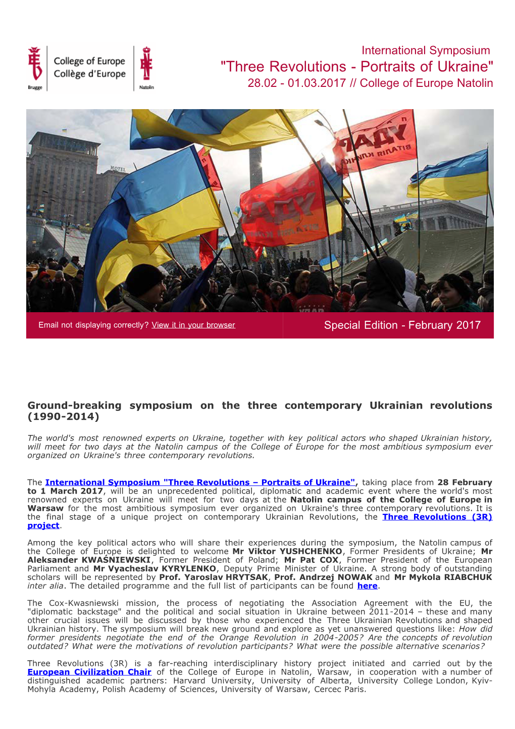 "Three Revolutions - Portraits of Ukraine" 28.02 - 01.03.2017 // College of Europe Natolin
