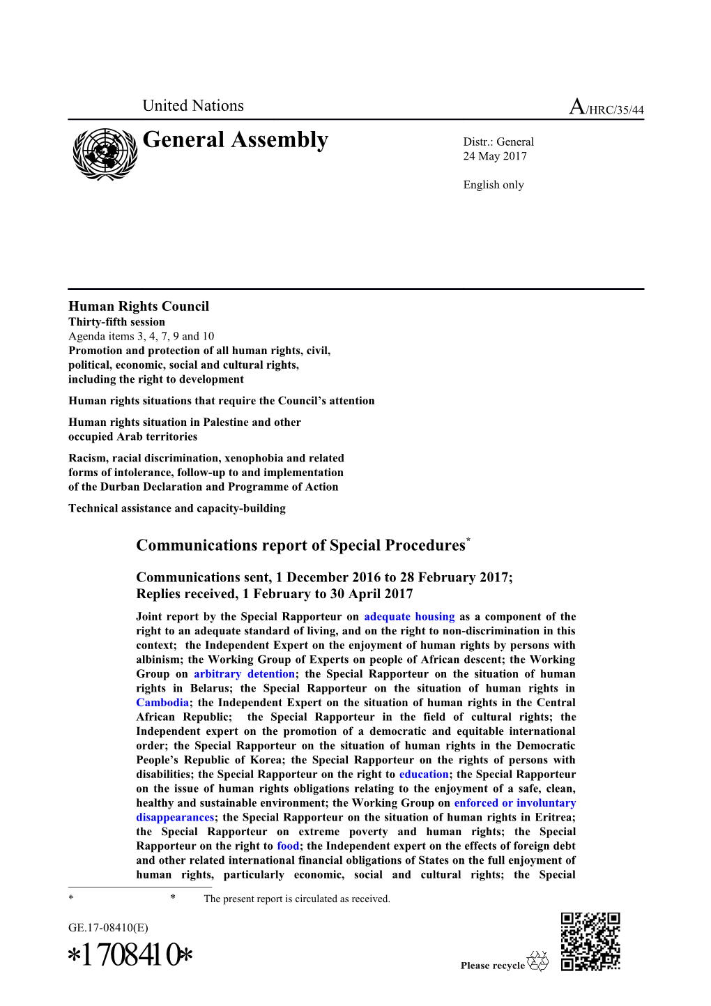 Communications Report of Special Procedures in English
