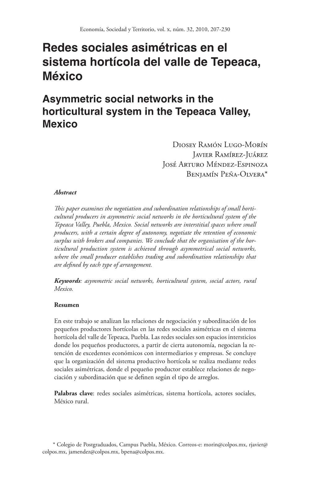 Redes Sociales Asimétricas En El Sistema Hortícola Del Valle De Tepeaca, México