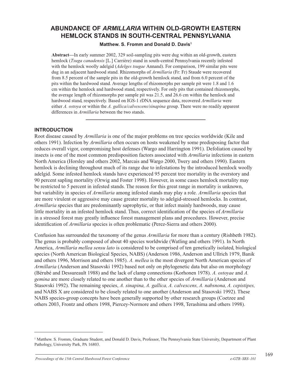 Abundance of Armillaria Within Old-Growth Eastern Hemlock Stands in South-Central Pennsylvania Matthew