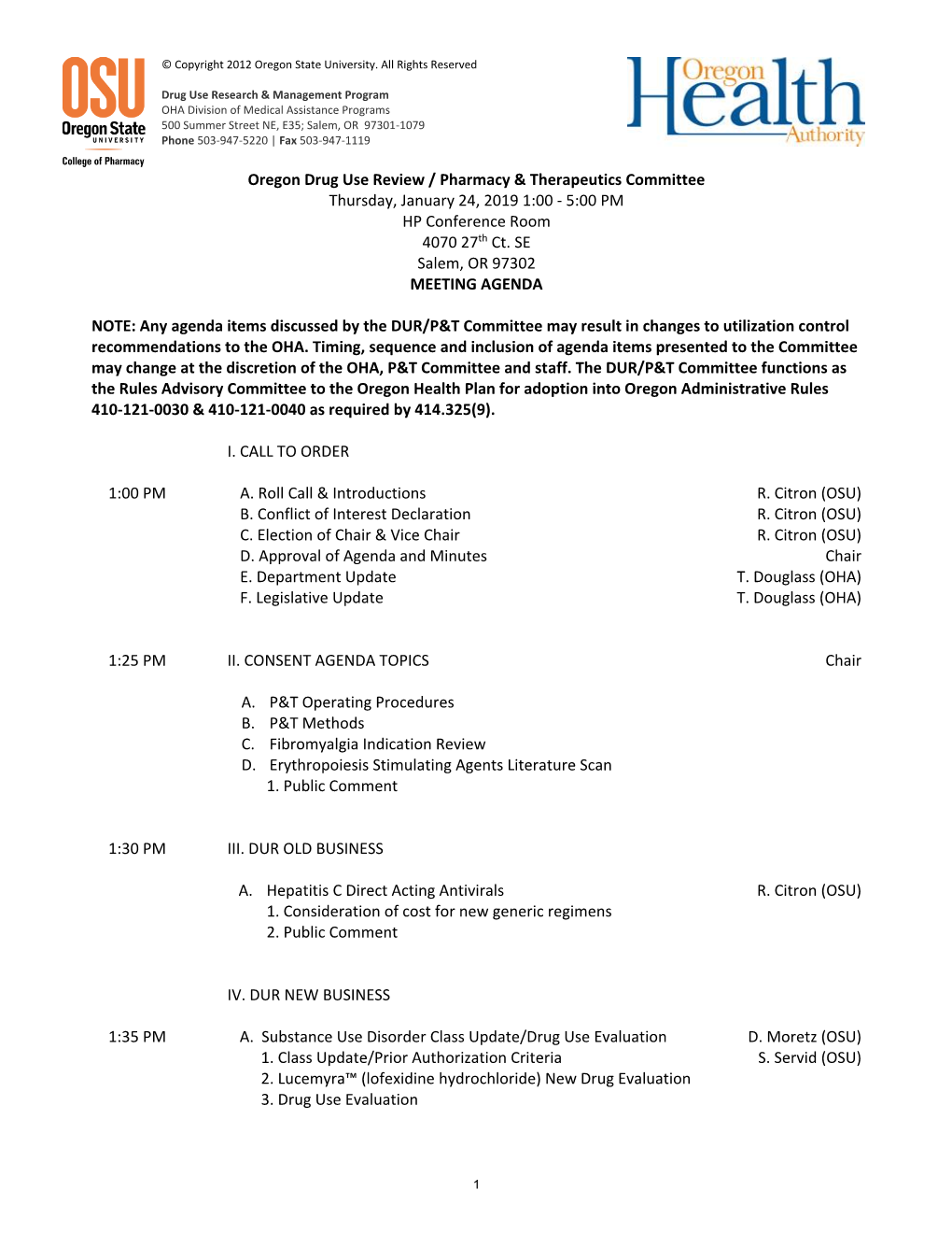 Oregon Drug Use Review / Pharmacy & Therapeutics Committee