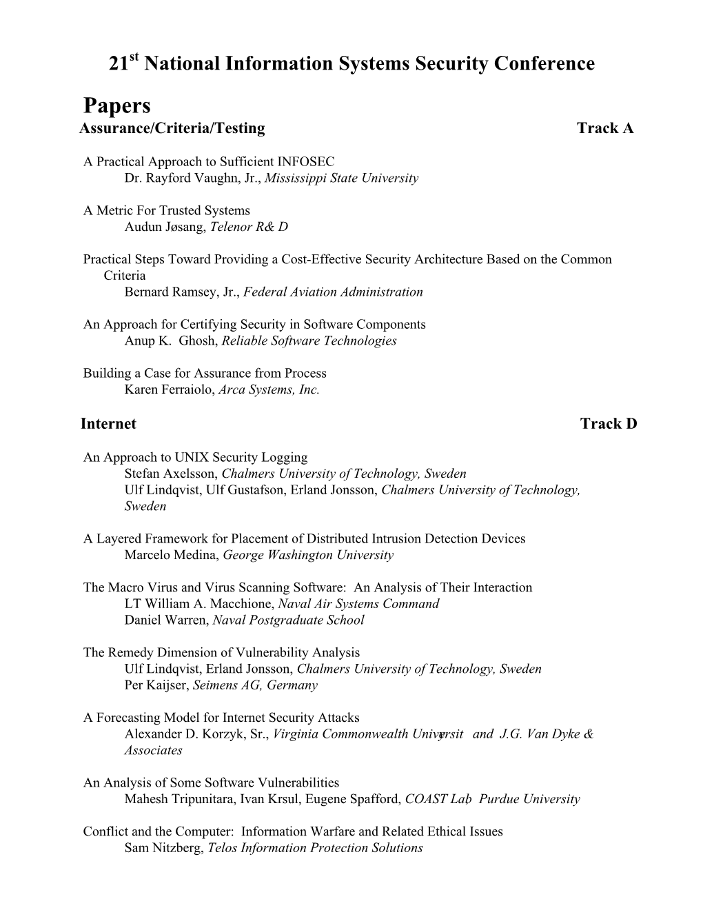 Proceedings--Table of Contents