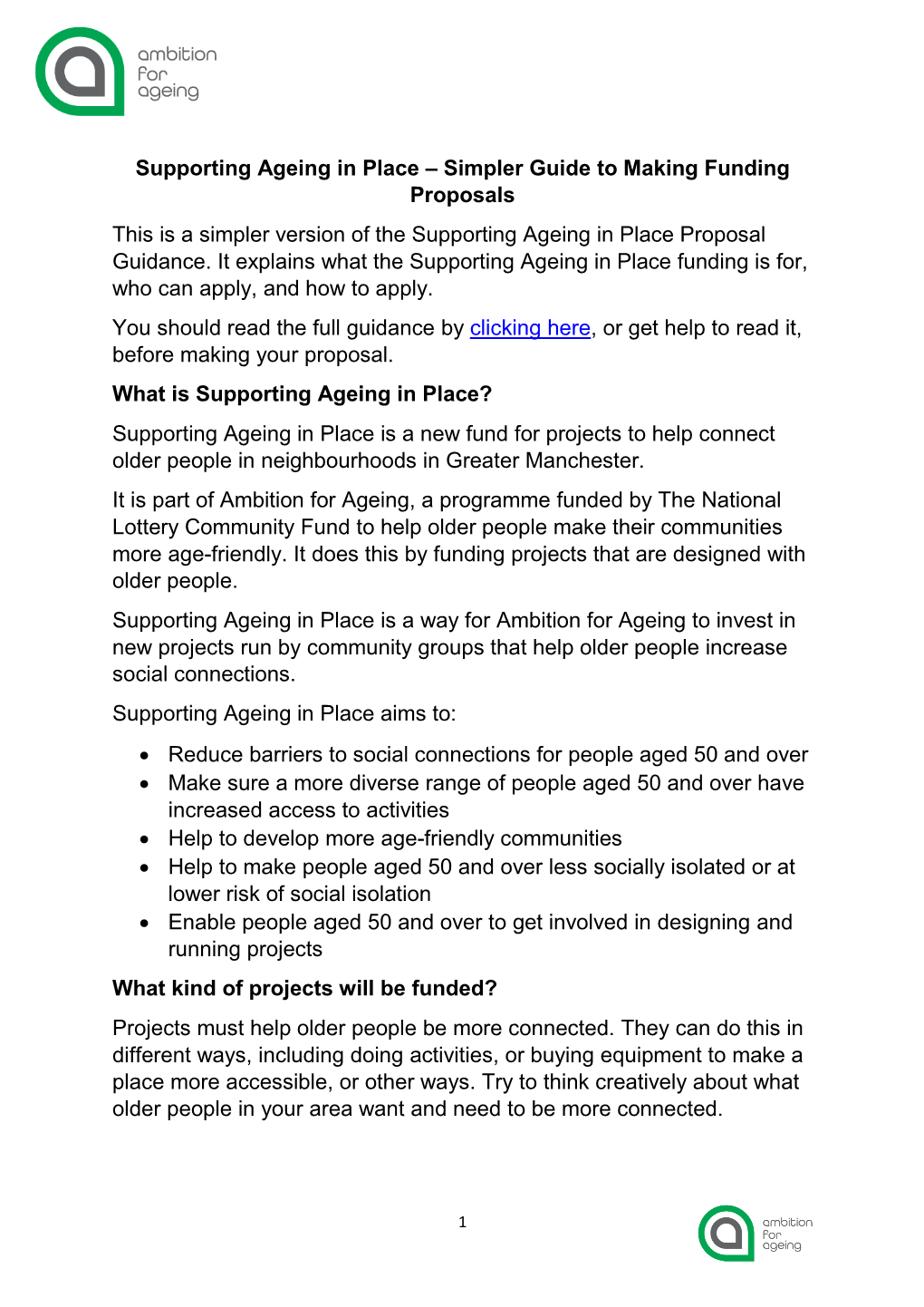 Accessible Proposal Guidance for Supporting Ageing in Place